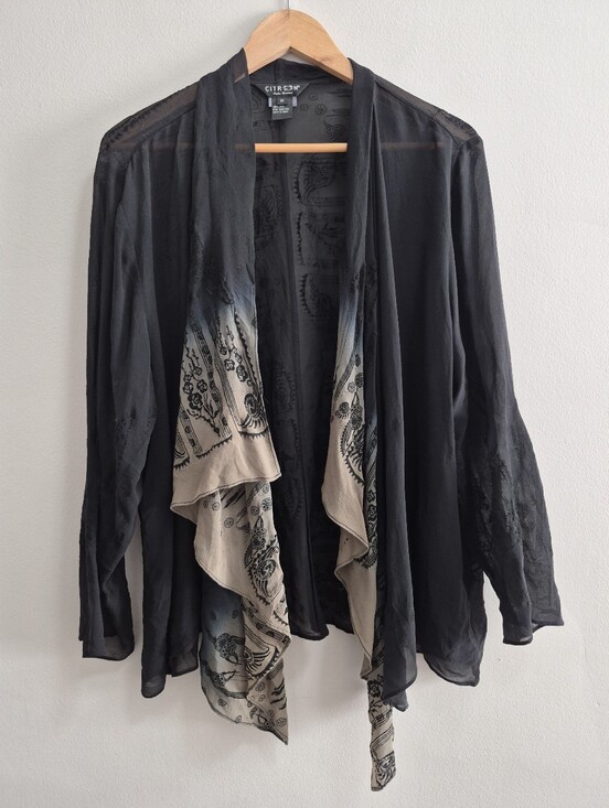 Citron Santa Monica Tops - Citron 100% Silk Embossed Textured Open Cardigan Top Topper Size 1X READ